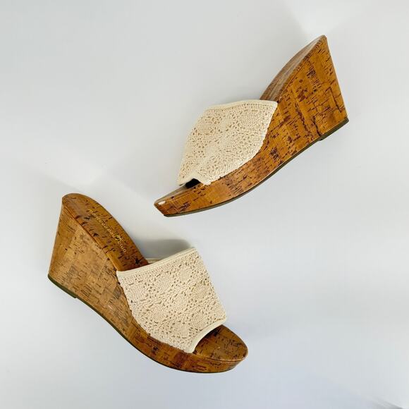 Y2K Montego Bay Club Women Wedge Sandals Boho Crochet Cork Platform Size 11 - Picture 1 of 8